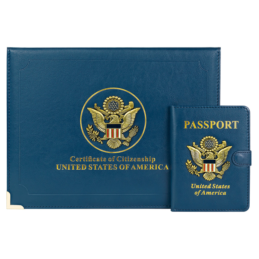 US Citizenship Certificate & Passport Holder | US Citizenship Gift Ideas | New US Citizen Gift | Naturalization Certificate Holder and RFID Passport holder w/ 3D Metal Emblem