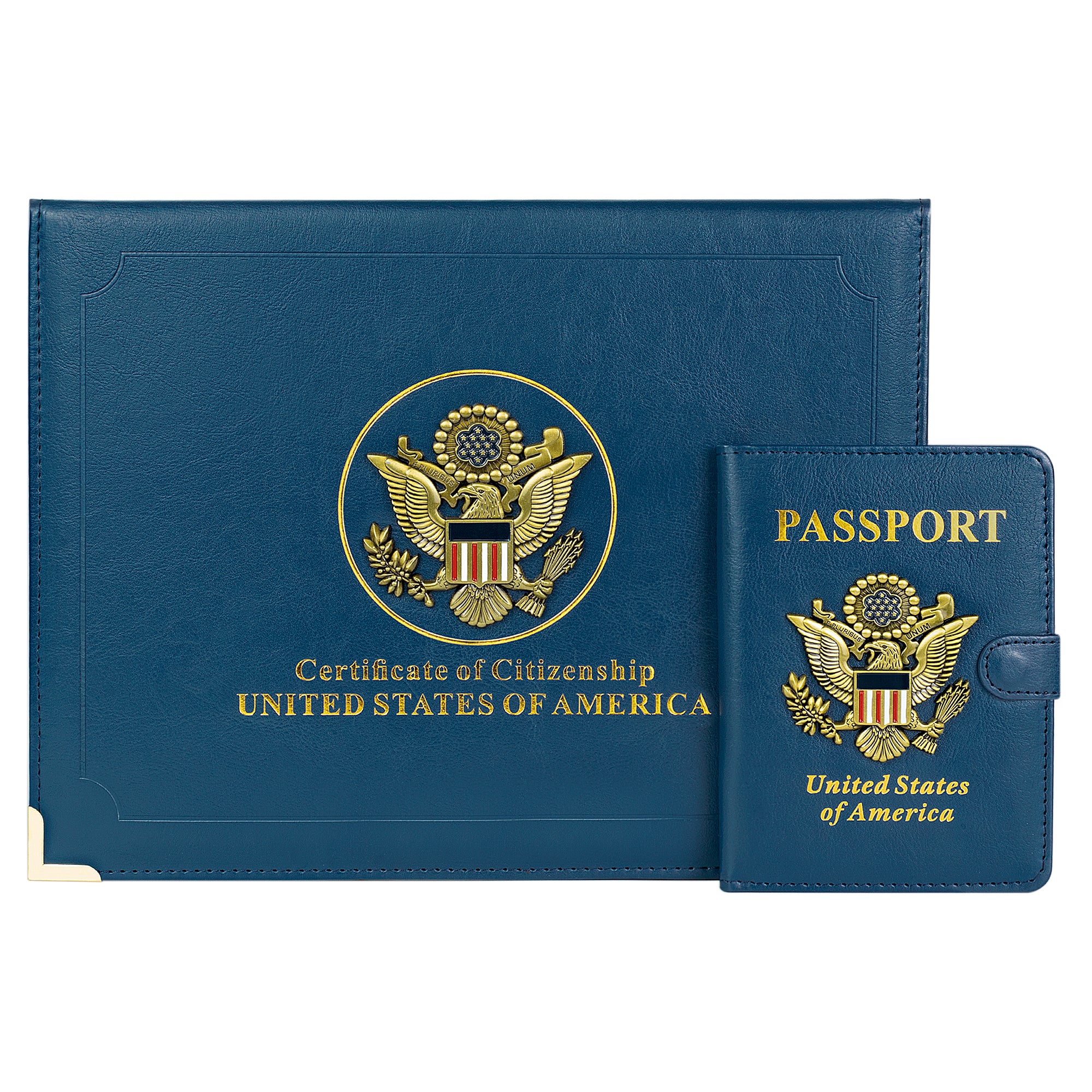 US Citizenship Certificate & Passport Holder | US Citizenship Gift Ideas | New US Citizen Gift | Naturalization Certificate Holder and RFID Passport holder w/ 3D Metal Emblem