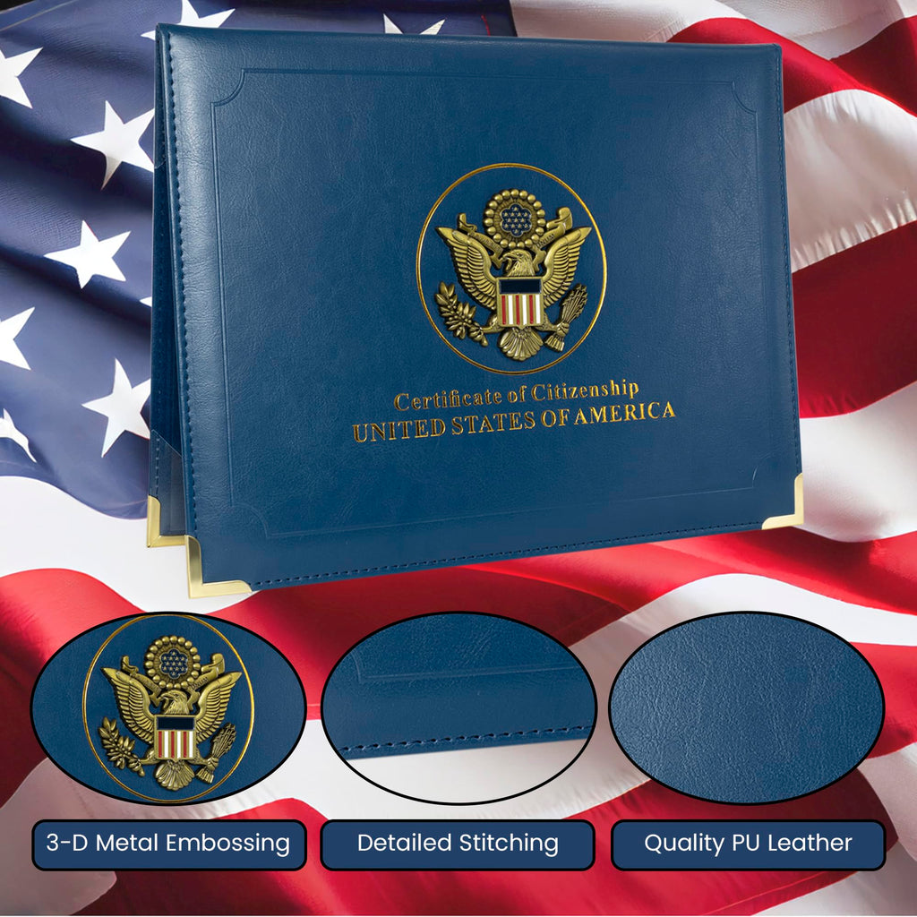 US Citizenship Certificate & Passport Holder | US Citizenship Gift Ideas | New US Citizen Gift | Naturalization Certificate Holder and RFID Passport holder w/ 3D Metal Emblem