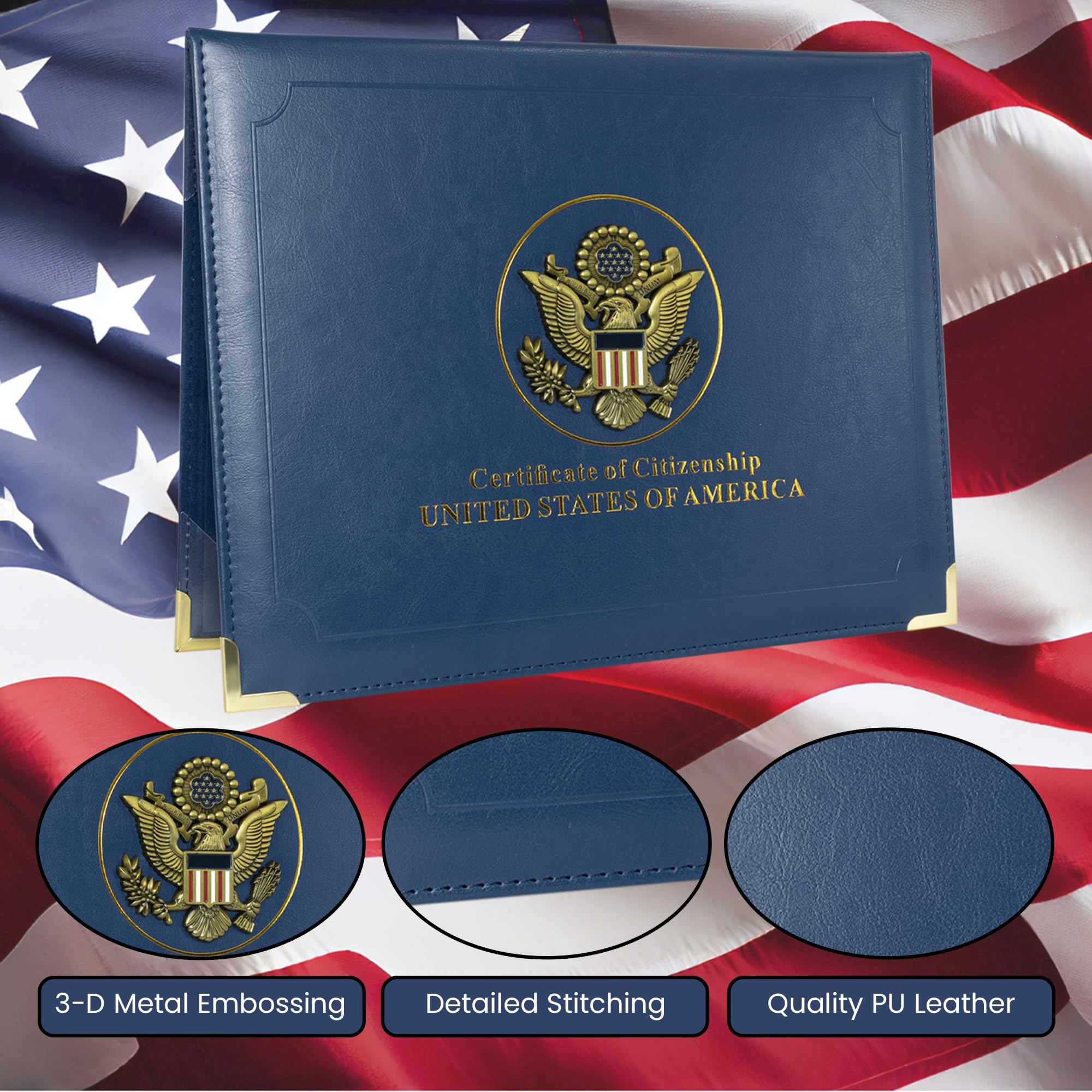 US Citizenship Certificate & Passport Holder | US Citizenship Gift Ideas | New US Citizen Gift | Naturalization Certificate Holder and RFID Passport holder w/ 3D Metal Emblem
